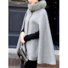 Faux Fur Collar Hidden Button Sleeveless Cape