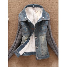 Denim Buttons Faux Fur Overcoat