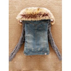 Denim Buttons Faux Fur Overcoat