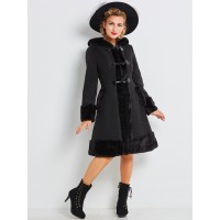 Horn Button Faux Fur Patchwork Overcoat