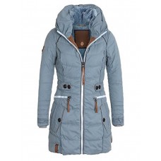 Zipper Stand Collar Pocket Plain Overcoat