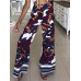 Pocket Straight Patchwork Floral Pants