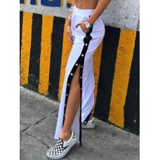Button Side Stripe Loose Women's Casual Pants
