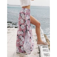 Floral Print Slit Women's Casual Pants
