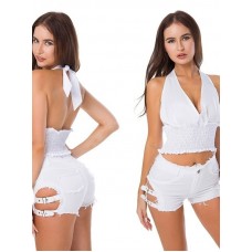 Sexy Forked Metal Adornment Women Jean Shorts Sexy Forked Metal Adornment Women Jean Shorts