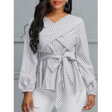 V-Neck Striped Women's Designed Shirt V-Neck Striped Women's Designed Shirt