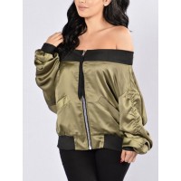 Chic Ruched Slash Neck Zipper Women's Jacket