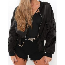 Back Zipper Solid Color Jacket