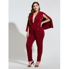 Button Plain Pencil Pants Jumpsuit