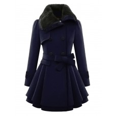 Double-Breasted Belt Button A Line Overcoat