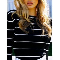 Women's Striped Patchwokr Falbala Sleeve T-shirt