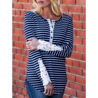 Women's Hollow Out Lace Split Long Sleeve T-shirt