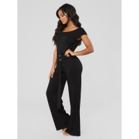 Black Belet Short Sleeve Women's Jumpsuits