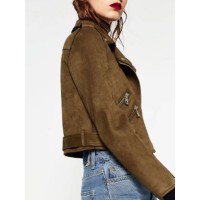 PU Front Zipper Lapel Jacket