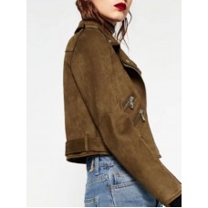 PU Front Zipper Lapel Jacket