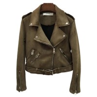PU Front Zipper Lapel Jacket