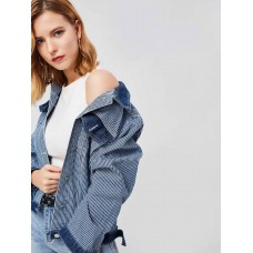 Stripe Lapel Double Pockets Women's Jacket Stripe Lapel Double Pockets Women's Jacket