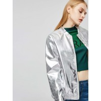 Glitter Zipper Up Long Sleeve Women's Jacket