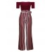 High-Waist Stripe Print Backless Lace-Up Jumpsuit