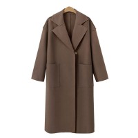 Notched Lapel Dual Pocket Belt Women's Long Overcoat