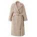 Notched Lapel Dual Pocket Belt Women's Long Overcoat