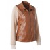 PU Patchwork Hooded Zipper Up Women's Jacket