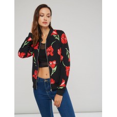 Floral Print Zip Stand Collar Women's Jacket Floral Print Zip Stand Collar Women's Jacket