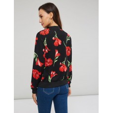 Floral Print Zip Stand Collar Women's Jacket