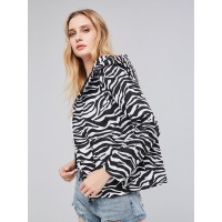 Zebra-Stripe Hooded Slim Fit Women's Jacket