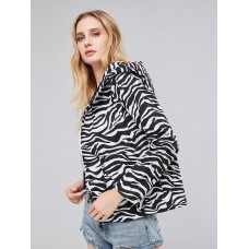 Zebra-Stripe Hooded Slim Fit Women's Jacket