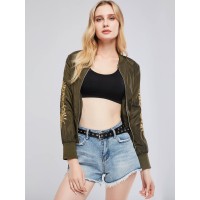Stand Collar Embroidery Short Women's Jacket