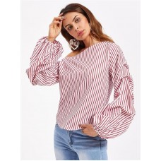 Asymmetric Shoulder Gathered Lantern Sleeve T-Shirt