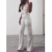 Women's V-neck Sleeveless Jumpsuit with Belt
