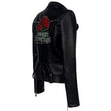 PU Rivet Detail Embroidered Biker Jacket PU Rivet Detail Embroidered Biker Jacket